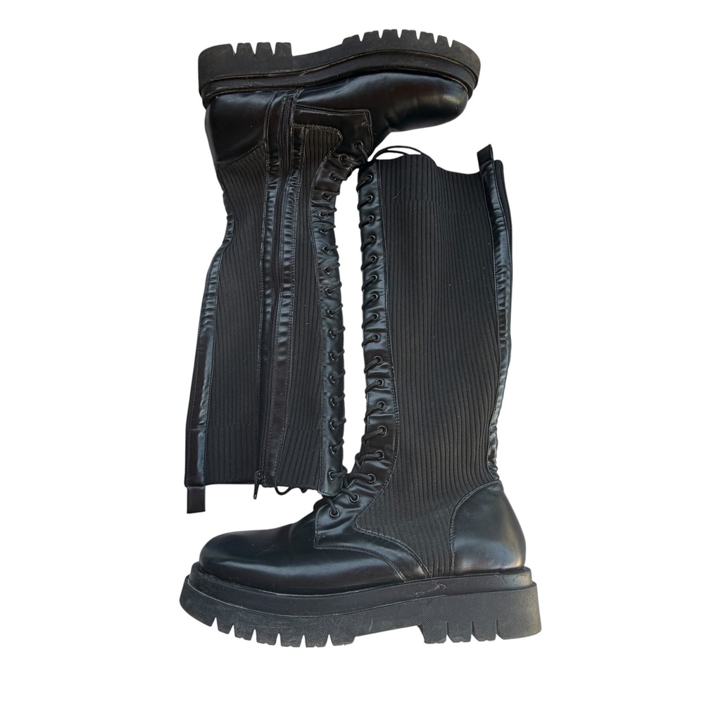 Truffle Collection Combat Boots Womens 10 Black Excellent Vegan Lug Sole Ribbed - Picture 2 of 16